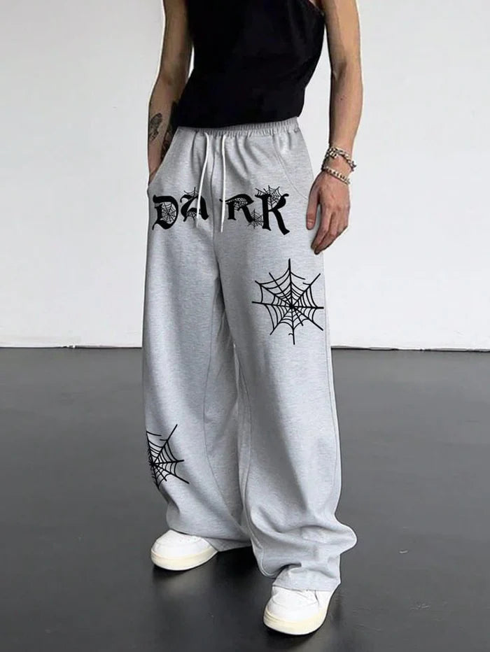 Dark Grey Aesthetic Spider Web Oversized Sweatpants