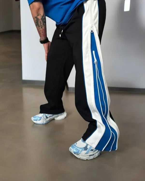 Double Zip Blue Wide Leg Zip Up Baggy Pants