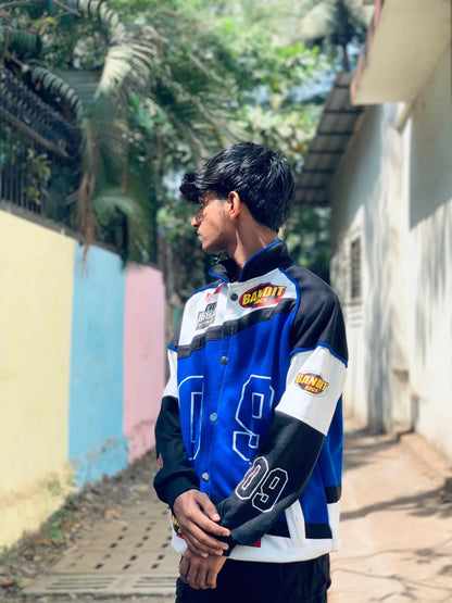 Vintage Y2K Blue Racing Jacket – Retro Motorcycle Style